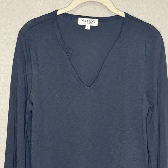 Nation Los Angeles Lian Shirt Small Black Pima Cotton Long Sleeve Notch V Neck - Picture 5 of 9